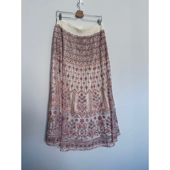 SOFT SURROUNDINGS white orange pink embroidered Inez long maxi skirt India - Picture 6 of 10